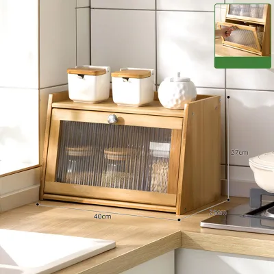 Obrázok produktu pre Bambusový organizátor korenia s dverami Vodotesný bambusový pultový skladovací kabinet pre domácu farbu dreva 2 vrstvy 40x25x27cm