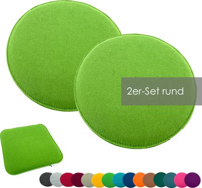 heimtexland ® Sitzkissen Set Filz Stuhlkissen Stuhlauflage Filzkissen Stuhl Polster Kissen Typ631 2er Set 35 cm Rund Apfelgrün