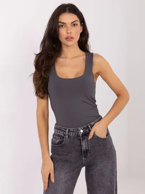 Produktbild von Ärmelloses Damen Basic Top figurbetont Rundhals Graphit S