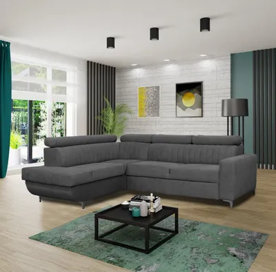 Produktbild von Ecksofa BEST links dunkelgrau Monolith 95 mit Schlaffunktion und Bettkasten Sofa mit Verstellbare Kopfstützen