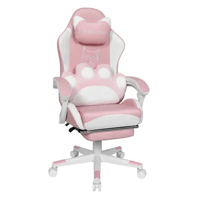 Produktbild von Puluomis Gaming Stuhl mit Fußstütze, Bürostuhl Chefsessel Schreibtischstuhl Racing Stuhl ergonomisch drehbar höhenverstellbar Katze Weiß Pink