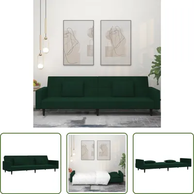 Produktbild von The Living Store Schlafsofa 2-Sitzer mit 2 Kissen Dunkelgrün Samt