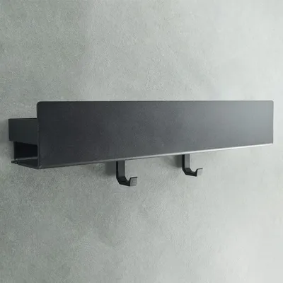 Produktbild von Duschregal 42 cm, mattschwarz, Wandregal mit 2 Haken, für Badezimmer