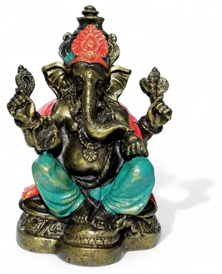 Ganesha Elefantengott bunt handbemalt Harz Figur 16,5 cm