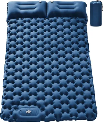 Obrázek produktu pro Camping Mat 2 Person Inflatable Mat, Foot Press Inflatable Waterproof Foldable Sleeping Mat with Pillow for Camping, Picnic, Trekking, and Travel, Blue (Nafukovací karimatka pro 2 osoby)