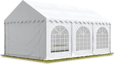 Produktbild von TOOLPORT Festzelt Partyzelt 4x6 m schwer entflammbar PREMIUM, hochwertige PVC Plane 750 N in weiß 100% wasserdicht mit Bodenrahmen