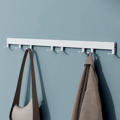 Produktbild von Mai & Mai Garderobenleiste mit 8 verstellbaren Haken, Kleiderhaken aus Aluminium, Wandgarderobe Garderobenhaken 80cm Matt weiß Stalo-10