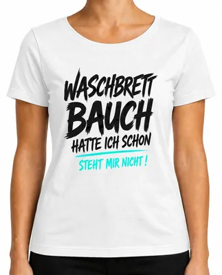 Immagine prodotto di Canotta da donna con scritta "Waschbrett Bauch" (addominali scolpiti), stile sarcastico, colore bianco, taglia XXL