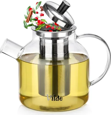 Produktbild von Vilde | Teekanne mit Siebeinsatz - 1,2 L - Aus Glas - Edelstahlfilter - Hitzebeständig - Für losen Tee und Kräuter