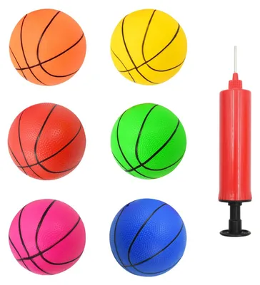 Productafbeelding van 6 Stuks Minibasketbal - Kleine Opblaasbare Basketballen met Pomp