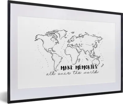 Produktbild von MuchoWow® Gerahmtes Poster Weltkarte - Zitat - Reisen 60x40 cm - Poster mit Schwarzem Bilderrahmen Wandposter Rahmen Foto Bilder - Schlafzimmer - Plakat in Rahmen - Drucken