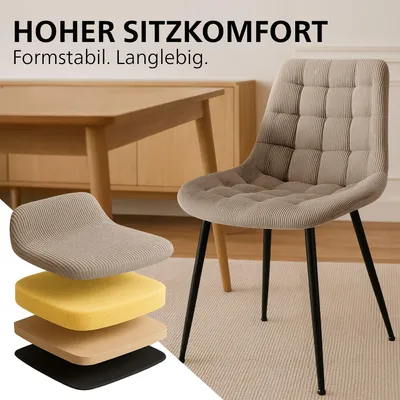 Produktbild von CLP Esszimmerstuhl Sardna Cordbezug gepolstert mit Rückenlehne taupe