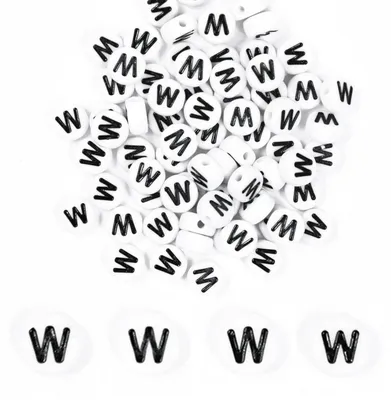 Productafbeelding van Letterparels, W, 500 stuks, rond, wit, zwart, acryl, 4x7mm