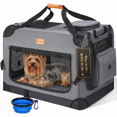 Produktbild von Hundetransporttasche Hundetragetasche Autotransportbox - Faltbar - Bis 12 kg - Grau - Größe L