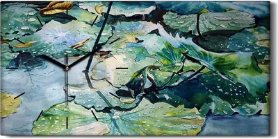 Produktbild von Wandbild Leinwand Bilder mit Uhr 60x30 Malerei Abstrakte Blumen Wasser Blätter - schwarze Hände