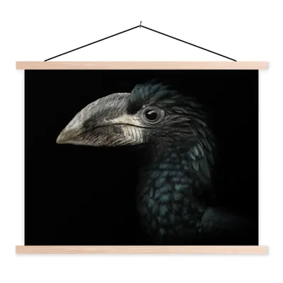 Produktbild von MuchoWow® Textilposter Vogel - Porträt - Hornvogel - Schwarz - Tiere 40x30 cm mit holzfarbenen Rahmen - Bilder