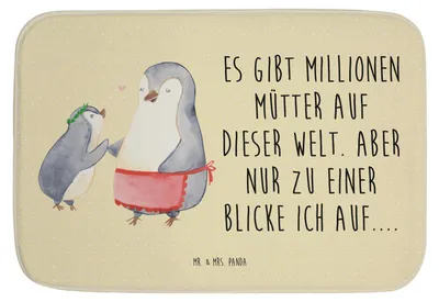 Produktbild von Mr. & Mrs. Panda Badematte Pinguin mit Kind - Gelb Pastell - Geschenk, Badvorleger, duschmatte, Muttertag, Vorbild Mama, Duschvorleger, Badezimmerteppich, Badteppich, Mom
