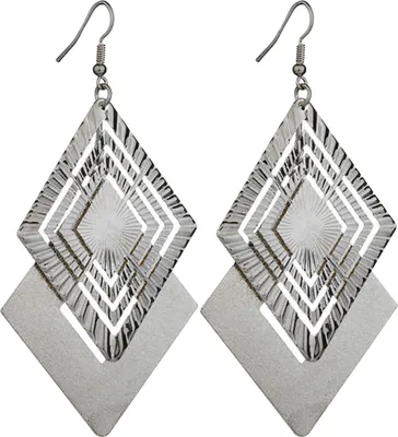 Produktbild von Modische, matte, hohle, doppelschichtige Schmuck-Rhombus-lange Ohrhänger mit Haken-Schwarz