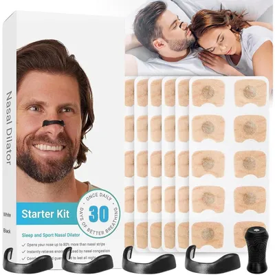 Obrázek produktu pro Magnetické náplasti na nos, 60 kusů, černé, pro zlepšení dýchání