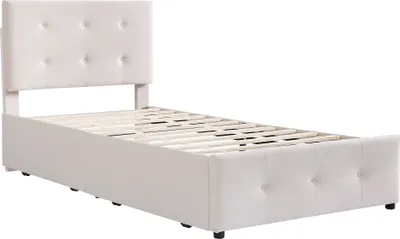 Immagine prodotto di Fortuna-Lai letto singolo imbottito letto per ospiti letto per ragazzi tessuto velluto 90x200cm, letto con rete a doghe, con due cassetti, beige