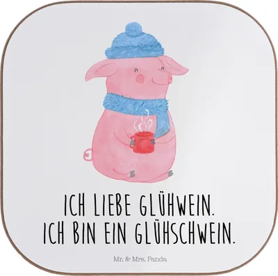 Produktbild von Mr. & Mrs. Panda Untersetzer für Gläser Schwein Glühwein - Weiß - Geschenk, Punsch, Tasse, bieruntersetzer, Tischuntersetzer, Glühschwein, Coaster, Weihnachten