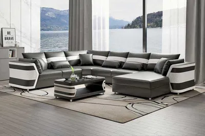 Produktbild von Wohnlandschaft XXL Sofa U Form Groß Ecksofa Ledersofa Grau Sofas Couchen