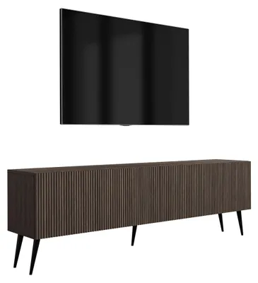 Image de Meuble TV en chêne Dunin, pieds inclinés noirs, 170 x 32 x 52 cm
