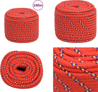 Immagine prodotto di vidaXL corda per barca rossa 16 mm 100 m in polipropilene - corda per barca - corda per barca intrecciata - corda per ancora