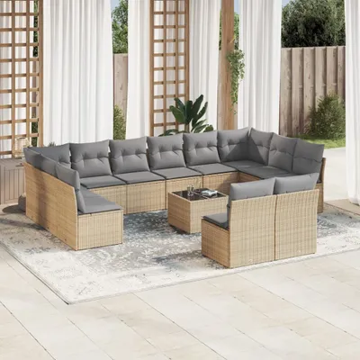Produktbild von CLORIS 13-tlg. Garten-Sofagarnitur - mit Kissen - Beige Poly Rattan - Gartenmöbelgarnituren LL0000257708
