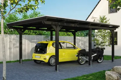 Produktbild von Einzelcarport SKAN HOLZ Emsland inkl. Pfostenanker, EPDM Folie 404 x 604 cm athrazit