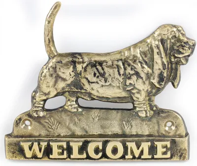 Immagine prodotto di Basetský honič - targhetta per porta con cane, targhetta di benvenuto in ottone, esclusiva targhetta con la scritta Welcome del marchio Art-Dog