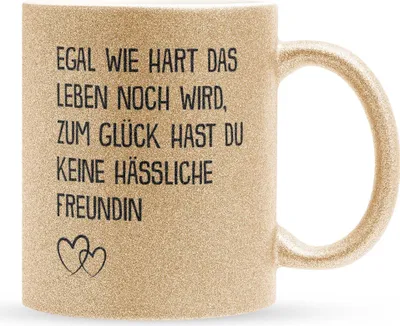 Produktbild von 22Feels Glitzertasse Gold Freund Geschenk Jahrestag für Ihn Valentinstag Männer 1 Jahr Weihnachten Geburtstag Beziehung Liebe Paar Kaffeetasse Haferl Geschenkidee Bürotasse