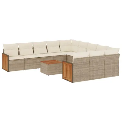 Produktbild von vidaXL 12-tlg. Garten-Sofagarnitur mit Kissen Beige Poly Rattan