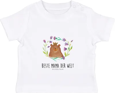 Produktbild von Mr. & Mrs. Panda Babyshirt Bär Königin 12. - 18. Monat - Weiß - Geschenk, Muttertag, Mama, Teddy, Lieblingsmensch, Baby  Shirt, Kurzarmshirt, Mutti, Mom, Jerseyshirt