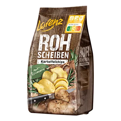 Verpackungsbild Lorenz Rohscheiben Kartoffelchips Rosmarin im Kessel geröstet 120g