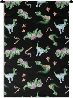 Produktbild von MuchoWow® Wandteppich Wandbehang Dinosaurier - Muster - Kinderzimmer - Jungen - Mädchen - Kinder - Kinder 60x90 cm Tapisserie Dekoration Wandtuch - Foto-Teppich - Abwaschbar