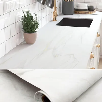 Produktbild von Selbstklebende Marmorfolie für Küche und Möbel, 70 cm x 3 m, Weiß, matt