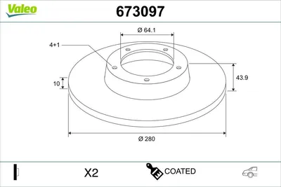 Produktbild von 2x VALEO Bremsscheiben Hinten für MINI Schrägheck (R56) 280mm 673097