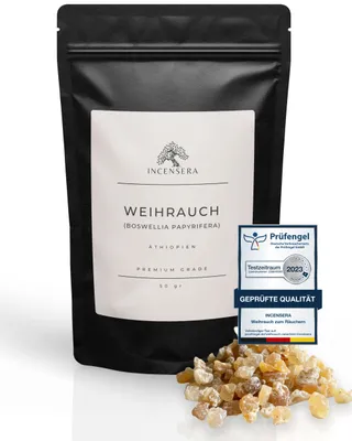 Produktbild von Incensera Weihrauch zum Räuchern, 50 gr aus Äthiopien, Eritrea Boswellia papyrifera, Räucherharz, naturreines Räucherwerk, Kirchenweihrauch