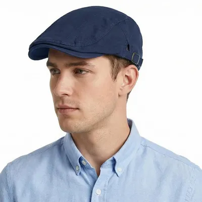 Immagine prodotto di Cappello da uomo, modello flatcap, in cotone, colore blu navy, con visiera regolabile, taglia 55-62 cm