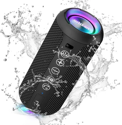 Produktbild von Ortizan Bluetooth Lautsprecher X10 – Tragbarer wasserdichter Speaker IPX7, 30h Akku, Stereo Sound, Bass, RGB LED Licht, TWS, Outdoor & Party Box
