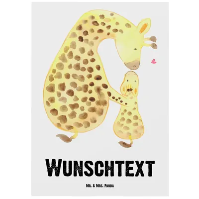 Produktbild von Mr. & Mrs. Panda Personalisierte Postkarte Giraffe mit Kind - Weiß - Personalisierte Geschenke, Wildtiere, Postkarte personalisierbar, Ansichtskarte mit Namen, Afrika