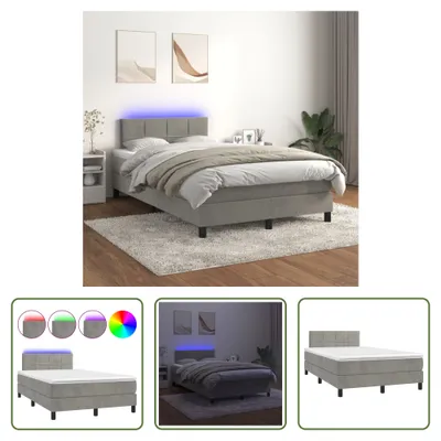 Produktbild von The Living Store Boxspringbett mit Matratze & LED Hellgrau 120x200 cm Samt