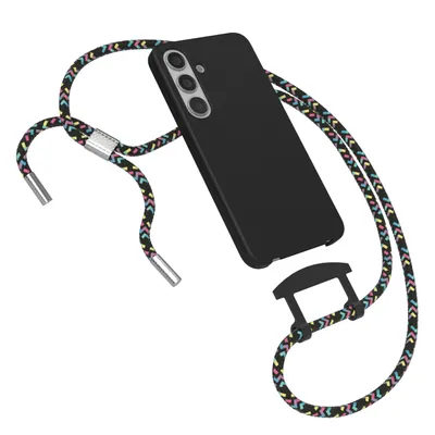 Produktbild von EAZY CASE - 2in1 Handyhülle mit Band kompatibel mit Samsung Galaxy S24, Silikonhülle zum Schutz, stoßfester Fallschutz, Umhängeband mit Hülle in Schwarz