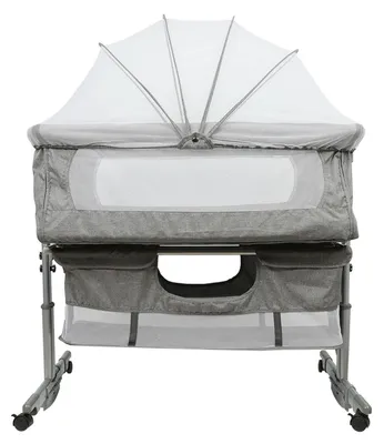 Produktbild von Babywiege Beistellbett faltbar tragbar mit Moskitonetz höhenverstellbar 92x58x70-90cm dunkelgrau