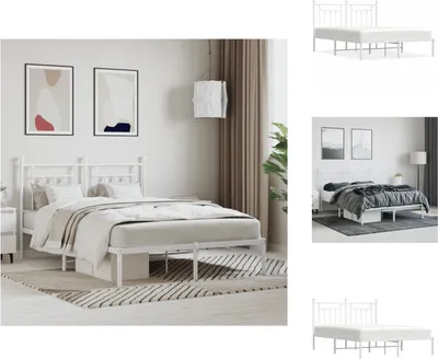 Produktbild von vidaXL Bettgestell mit Kopfteil Metall Weiß 140x200 cm -  Betten & Bettgestelle