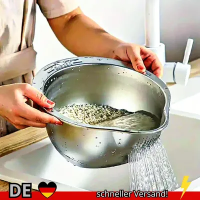 Produktbild von Reisschüssel Sieb Edelstahl 304 Obst Gemüse Waschschüssel