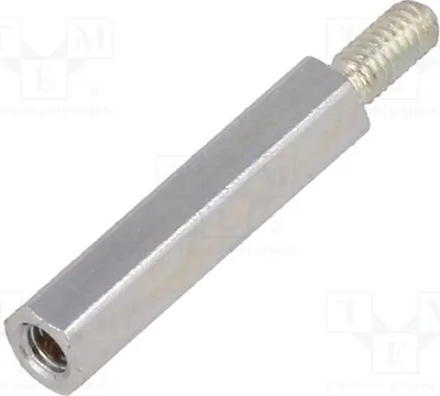 Obrázok produktu pre 10 kusov distančných objímok so závitom, vnútorný priemer: 18 mm, vnútorný závit: M2,5, vonkajší závit: M2,5, kód: 2212X18. Distančné prvky