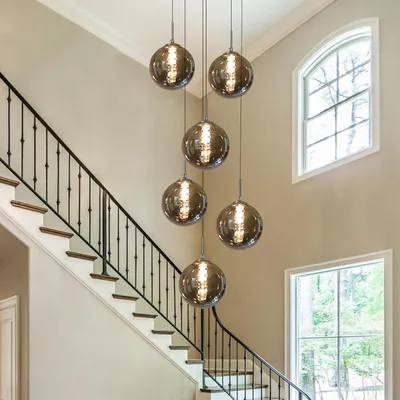 Produktbild von ZMH Pendelleuchte esstisch 6 Flammig Graun Pendellampe Höheverstellbar Kronleuchter Hängeleuchte  Glas für Wohnzimmer Schlafzimmer Küche Flur