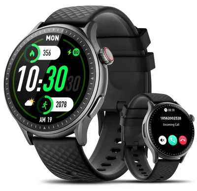 Zdjęcie produktu dla Inteligentny zegarek męski/damski AMOLED z funkcją telefonu, ponad 110 trybów sportowych, pulsometr, monitor snu, wodoszczelność 3ATM, kompatybilny z iOS i Android, kolor: czarny